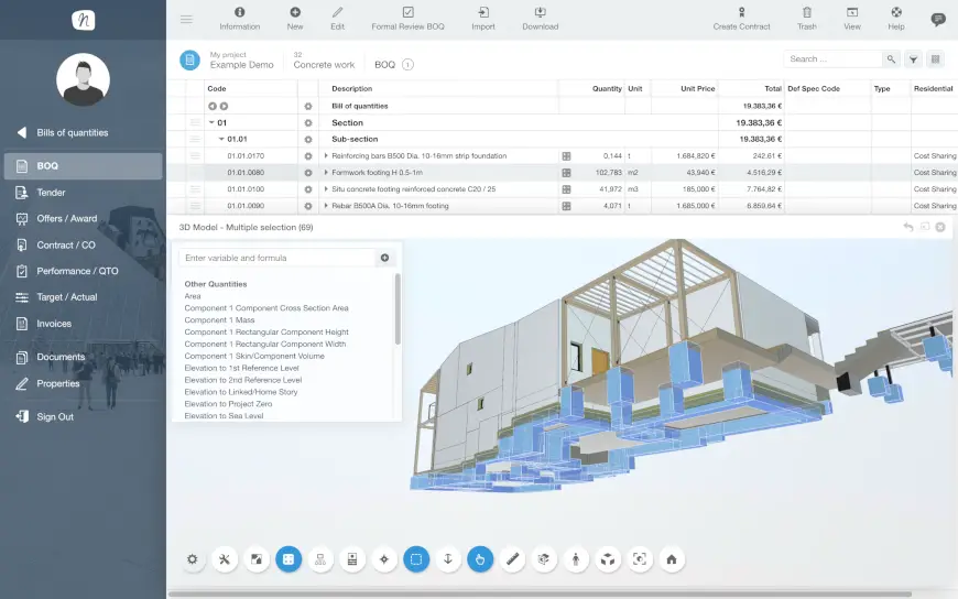 bill of quantities with BIM